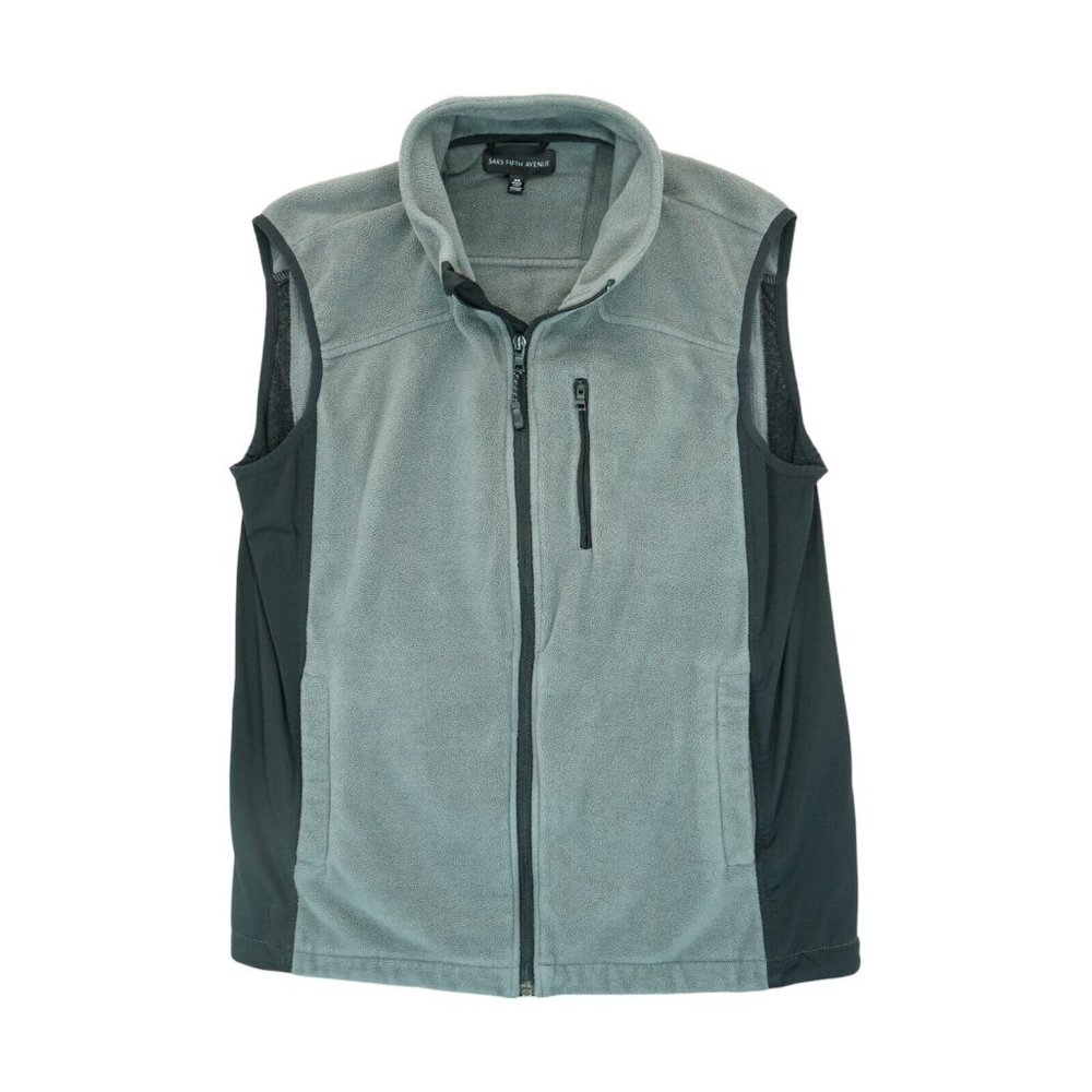 Men’s Saks Fifth Avenue Polar Fleece Vest Medium Microfleece Gray Full Zip